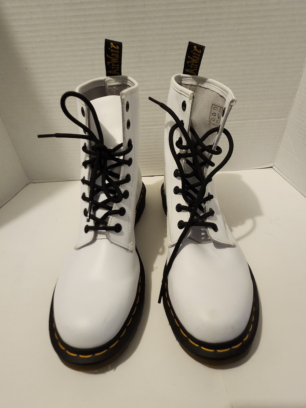 Dr. Martens White Lace-Up Combat Boots with Black Laces